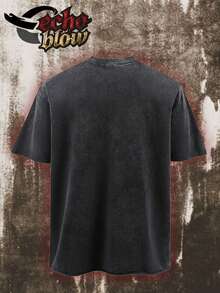 Men's T-Shirts With Letter Print, Modern And High-Quality, Casual Summer Style, Urban Look, Short Sleeves, Crew Neck, With A Distressed Batik Effect And Wash, Single-Sided Print Design Featuring A Football Theme And San Francisco Skeletons. AGWJ - 黑色 - 查看 2
