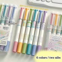 6/1pc Set. 12 Colors Dual-Tip Fluorescent Markers. Triangular Easy-Grip Barrel. Office Grade, Suitable For Drawing, Marking And Fluorescent Highlighting. Student/School Drawing Pens. Student Stationery Set. Pens. Office Supplies. - Double-ended Highlighter - View 8