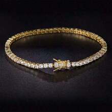 VOLUKA 18K Gold Plated Cubic Zirconia Tennis Bracelet, 3mm Cubic Zirconia Pendant Bracelet, Unisex AIV8 - Gold - View 6