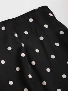 Falda casual de satén marrón con estampado floral retro francés elegante, nueva llegada chic de principios de primavera - Negro - Ver 5