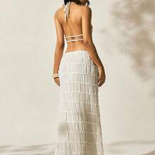 Women's Vacation Outdoor Romantic Halter Backless Low Waist Skirt Set Beach Skirt Set Summer Skirt And Top Set Summer 2 Piece Sets Woman Beach 2 Piece Set 2 Piece Skirt Set - Beis - Ver 3