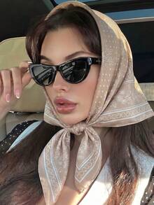 1pc Polka Dot Satin Neckerchief, New Spring Fashion Scarf For Women, Can Be Used As Waistband, Bag Decoration, Ribbon, Headband Or Scarf, An Ideal Choice To Enhance Overall Styling - Light Khaki - View 4