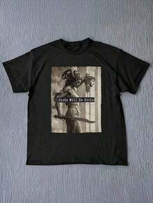 Camiseta de Manga Corta con Cuello Redondo y Estampado de Cabeza de Vaca Estilo Western con Lema, Adecuada para Primavera y Verano. Camiseta holgada, casual y versátil Y2k. - Negro - Ver 3