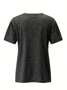 Camiseta Casual De Talla, Camiseta De Manga Corta Con Cuello Redondo Y Estampado De Luna Y Eslogan Para Mujer, Ligeramente Elástica - Negro - Ver 9