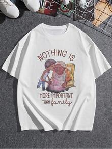 Ilustración que muestra el amor entre generaciones con mensaje sobre la unión familiar y el valor de compartir momentos auténticos que reflejan ternura y cariño, camiseta de mujer  cómoda y casual para uso diario - Blanco - Ver 3