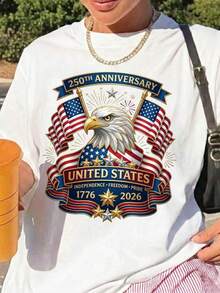 Camiseta del 250 aniversario de EE. UU., 1776-2026 Semiquincentenario T1EE, Camiseta patriótica con la bandera estadounidense. Camiseta unisex de algodón puro de 220 g. Peso ideal para todas las estaciones, apta para hombres y mujeres. Tejido duradero de alta calidad, suave al tacto y de larga duración. Parte superior transpirable. Adecuada para la primavera y el verano de las mujeres, vacaciones, Día de la Madre, Día de la Independencia. - Blanco - Ver 1