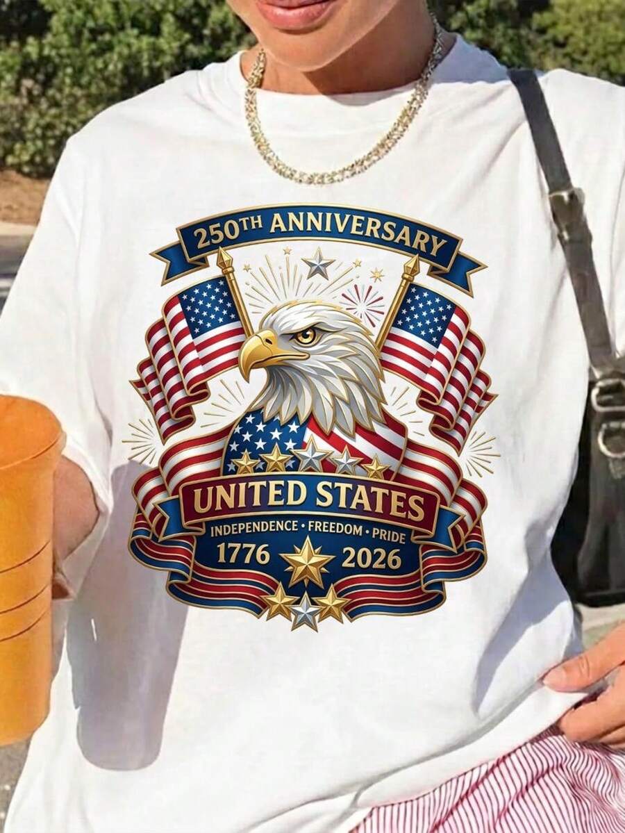 Camiseta del 250 aniversario de EE. UU., 1776-2026 Semiquincentenario T1EE, Camiseta patriótica con la bandera estadounidense. Camiseta unisex de algodón puro de 220 g. Peso ideal para todas las estaciones, apta para hombres y mujeres. Tejido duradero de alta calidad, suave al tacto y de larga duración. Parte superior transpirable. Adecuada para la primavera y el verano de las mujeres, vacaciones, Día de la Madre, Día de la Independencia. - Blanco - Ver 1