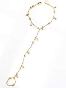 1pc Minimalist Tassel Fashion Style Iron Material Gold Color Women's Anklet, Suitable For Daily Commute, Party, Beach Vacation Wear - Multicolor - View 2