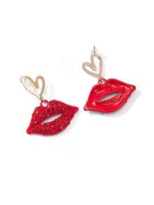 Trivaya 1 par de pendientes de aleación con labios rojos de carnaval a la moda, adecuados para el atuendo de fiesta de las mujeres - Pendientes de labios rojos - Ver 3