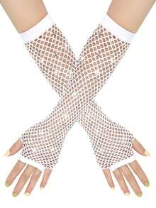 1 Pair 80s Y2K Style Rhinestone Fishnet Fingerless Gloves, Women Mesh Sleeve Decor Accessory For Wedding, Tea Party - Fishing Net Gloves - View 22