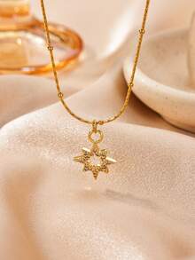 Geometric Hollow Double-Layer Teardrop Pendant Necklace, Inlaid Synthetic Zirconia, Elegant Teardrop Necklace, European And American Style, Suitable For Women's Daily Wear - 1 - View 6