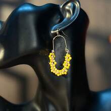 AHAYA Handmade Vintage Style Colorful Beaded Earrings, Women's Jewelry Accessories Suitable For Daily, Holiday, Party And Fashion Wear - Yellow - View 2