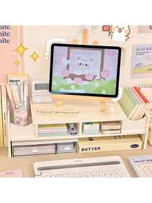 حامل مكتبي لجهاز الكمبيوتر، حامل شاشة مرتفع، منظم أدراج، منظم مكتب، حامل مكتبي للمكتب. - أبيض - مشاهدة 5