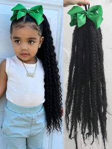 1 pieza Extensión de cabello sintético de 18 pulgadas con rizo esponjoso y negro, con clip de lazo, accesorio cómodo para niñas - Negro natural - Ver 9