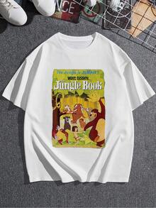 Colorful Illustration Showing Characters Dancing Joyfully In The Jungle, Conveying Positive Energy And An Adventurous Spirit. Ideal For Lovers Of Classic Stories. Comfortable Women's T-Shirt, Perfect For Casual Wear. - 白色 - 查看 3