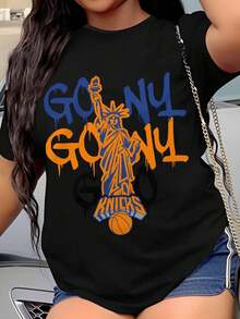Go Ny Go Ny Knicks Basketball Fan T Shirt For Women And Men Streetwear Sportswear Casual Wear For Everyday Activities And Sports Events - 黑色 - 查看 1