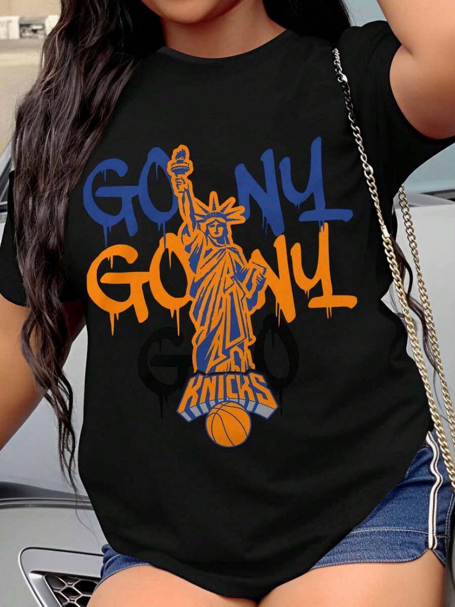 Go Ny Go Ny Knicks Basketball Fan T Shirt For Women And Men Streetwear Sportswear Casual Wear For Everyday Activities And Sports Events - 黑色 - 查看 1