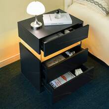 Modern Bedside Table / Wooden Bedside Table / Bedside Table With 3 Drawers / Easy To Assemble, Plenty Of Storage Space / For Bedroom, Living Room, Bedside Furniture - 黑+金 - 查看 4