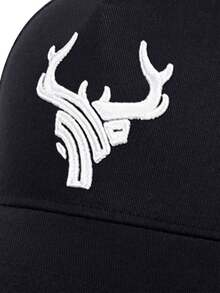 1pc Men's Deer Antler Embroidered Baseball Mesh Cap, Adjustable Outdoor Sun Protection Casual Hat Suitable For Spring/Summer Travel, Beach, Party - Black and White - View 5