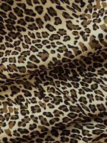 Pantalones anchos de pierna negros con diseño de estampado de leopardo retro elegante, pantalones rectos con cintura elástica con cordón, uso casual, vuelta al colegio - Marrón - Ver 8