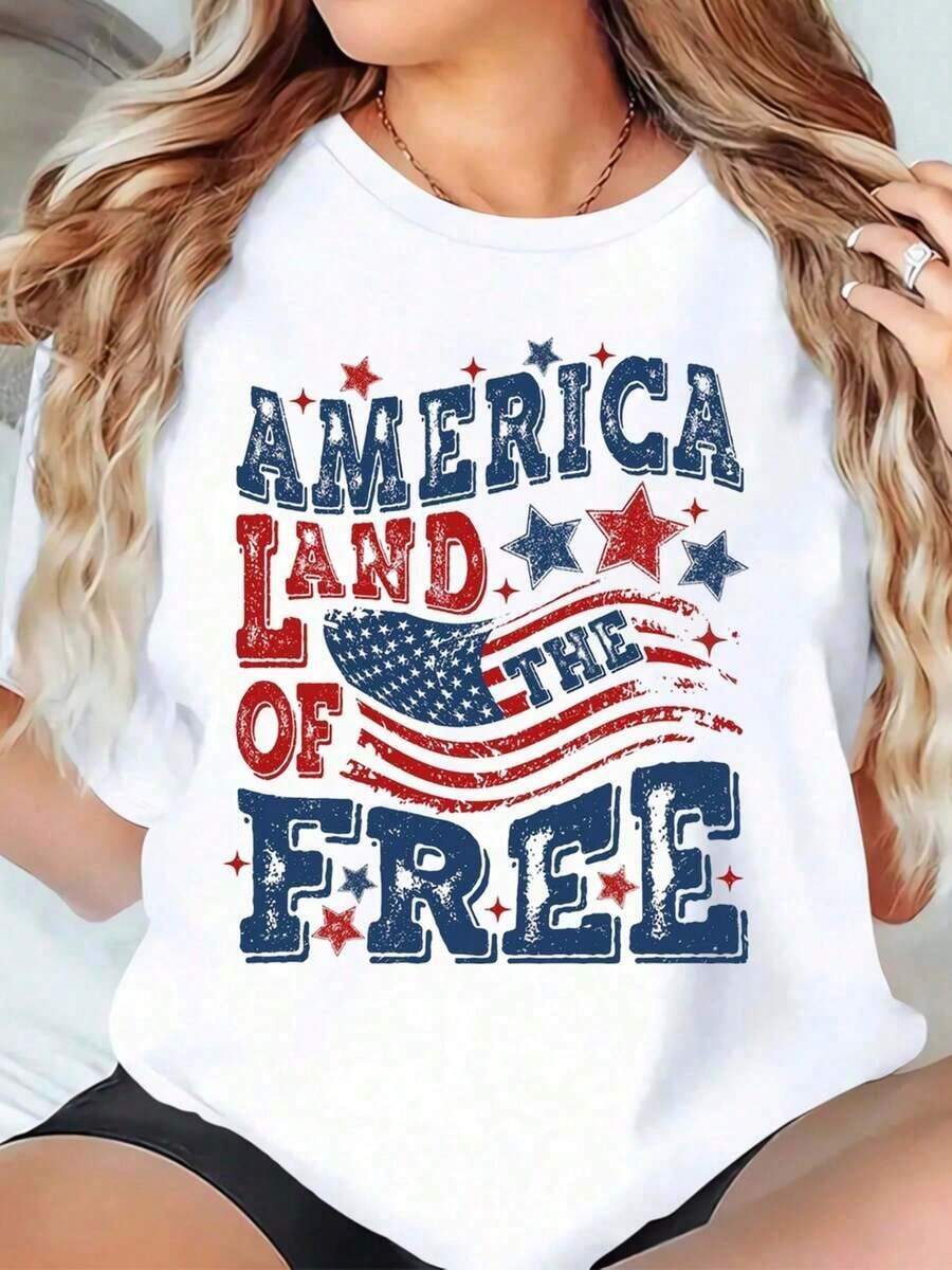 100% cotton Camiseta Comfort S America, Camiseta del 4 de Julio de EE.UU., Camiseta Patriótica de la Tierra de los Libres, Camiseta America Est 1776 - Blanco - Ver 1