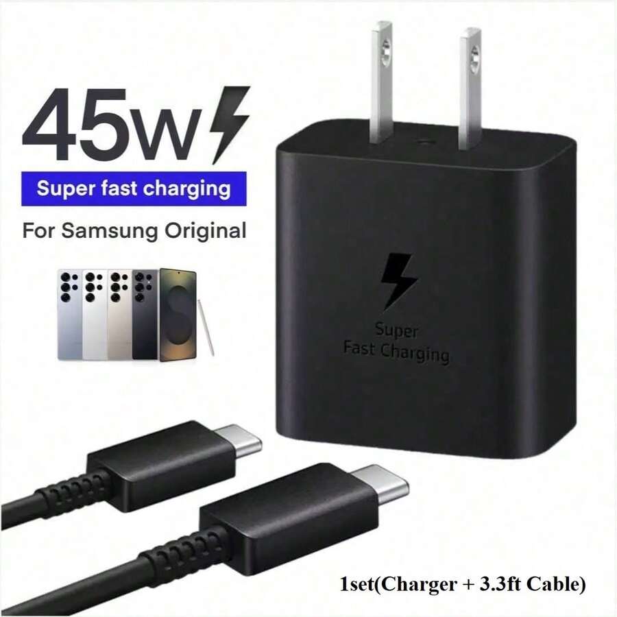 45W 超级快充 Type-C 充电器，可选配 1 米 C-C 数据线，兼容三星 S26/S25/S24/S23/S22 系列和 17/16/15 系列，适用于家庭、办公室和旅行使用。 - 美規A型插(110-127V) - 查看 1