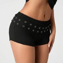 ICON Sexy Street Wear Ultra Low Waist Distressed Casual Black Shorts - Negro - Ver 5