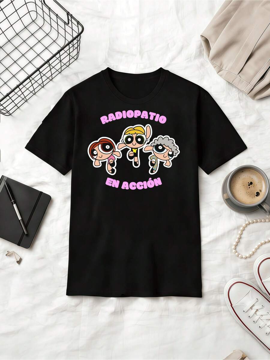 Radiopatio Cartoon IP Fun Style Cotton T-Shirt - Black - View 1