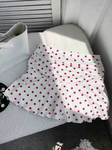 Minifalda acampanada fruncida con estampado de lunares para el verano - Multicolor 2 - Ver 7