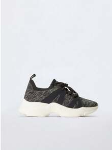 Jasmyne Athletic Sneaker,Women's Black Marled Knit Chunky Sneakers With White Soles - 灰色 - 查看 2