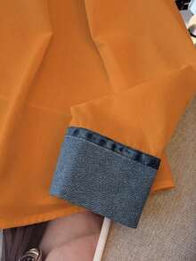 Camisa de efecto de mezclilla de parchwork casual para mujer, otoño/invierno - Naranja - Ver 5