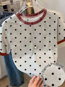 Camiseta de mujer de manga corta con cuello redondo, estampado floral y de uso versátil - Multicolor - Ver 5