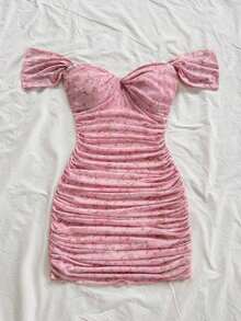 Vestido mini ajustado de punto con escote de hombros descubiertos, para vacaciones - Multicolor 3 - Ver 6