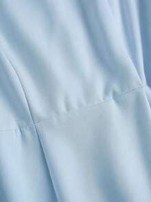 Vestido casual de línea A de manga corta con cuello cuadrado y perlas, unicolor elegante, adecuado para invitados, banquetes, cumpleaños, fiestas, verano/otoño, citas, ir al trabajo, estilo callejero, color albaricoque - Azul - Ver 8