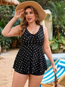 Swim Lushoire Conjunto de tankini de 2 piezas con efecto reductor, estampado aleatorio y diseño minimalista con cordón delantero, para vacaciones y playa de verano, tallas grandes - Multicolor 3 - Ver 6