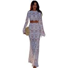 New Sexy Hollow-Out Slim-Fit Long-Sleeve Short Top Beach Vacation Cover-Up Dress - White - View 6