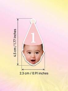 24/48/96pcs Customized Baby Face 1st Birthday Stickers, Personalized Photo And Text Party Hat Stickers, Suitable For Small Gifts, Cups, Candy Bags Custom Stickers - Multicolor - View 6