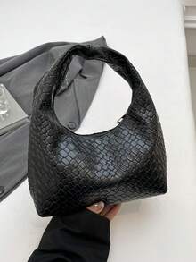 Tas Bahu Wanita Model Terbaru 2026 dengan Tekstur Anyaman, Desain Unik untuk Bepergian, Tas Tangan Kulit Lembut Serbaguna untuk Musim Panas - Hitam - View 8