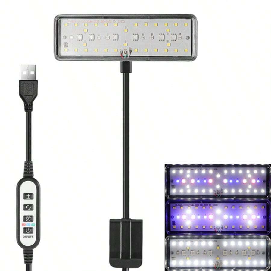 Đèn LED USB cho bể cá, điều chỉnh độ sáng và cường độ ánh sáng, hẹn giờ, xoay 360°, quang phổ đầy đủ cho sự phát triển của cây thủy sinh. - Xem 1