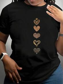 Women's Vintage T-Shirt, Comfortable Round Neck, Short Sleeve Cotton Blend, Soft And Breathable Top, Women's T-Shirt, Fashionable Urban Style Spring/Summer Fabric - 黑色 - 查看 12