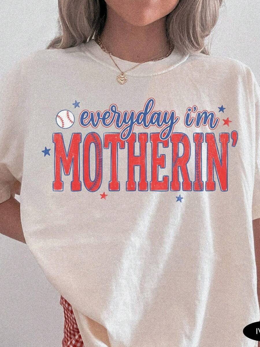 Camiseta divertida de béisbol para mamás, camiseta de béisbol de temporada, camiseta para el día del partido, camiseta para el día del partido, camiseta de béisbol para mamás, camiseta "Everyday I'm Motherin'". Camiseta unisex de algodón puro de 220 g, peso ideal para todas las estaciones, adecuada tanto para hombres como para mujeres. Tejido duradero de alta calidad, suave al tacto y de larga duración. Parte superior transpirable. Adecuada para la primavera y el verano de las mujeres, sí, vacaciones, sí, Día de la Madre, sí, Día de la Independencia, sí. - Blanco - Ver 1