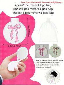 Juego de 16 piezas de mini espejos de bolsillo (8 espejos de maquillaje + 8 bolsas de organza), espejos cosméticos redondos plegables decorados con lazos rosas, lazos de estrellas blancas y lazos blancos sólidos, accesorios de belleza coreanos portátiles, regalos para mujeres, recuerdos de cumpleaños y despedida de soltera - Lazo blanco - Ver 11