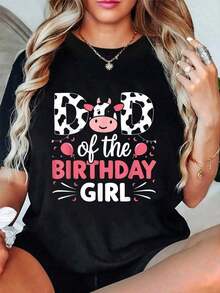 1 Pieza Camiseta 100% AlgodóN Para Papá De La Celebrante Del CumpleañOs, Papá Vaquero, 180G 100% AlgodóN - Negro - Ver 5