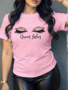 Camiseta oversize rosa de verano para mujer con frase "Love You Cherry Much" y cerezas Playera holgada de cuello redondo con diseño de texto estampado y cerezas - YH487-Rosa - Ver 1