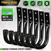 6pcs Heavy Duty Garage Hooks, Metal Wall-Mounted Large J-Shaped Practical Hooks, For Organizing Garage Storage Cords, Tools, Coats, Backpacks, Etc., Suitable For Indoor And Outdoor Use, Black - Black - View 2
