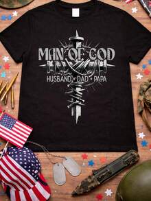 God's Man T-Shirt, Husband, Dad, Father's Day Gift For Men, Religious T-Shirt For Dad, Christian T-Shirt For Dad Of Family And Faith. Unisex 220g Pure Cotton T-Shirt, Ideal Weight For All Seasons, Suitable For Both Men And Women. Durable, High-Quality Fabric, Soft To The Touch And Long-Lasting. Breathable Top. Suitable For Spring And Summer, Holidays, Mother's Day, And Independence Day. - 黑色 - 查看 1