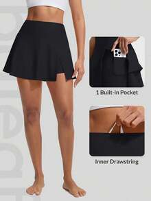 baleaf Women's High Waisted 14" Swim Skirts Boxer Liner Quick Dry Tennis Skirt Bathing Suit Split Swimsuit Bottom With Pocket - 黑色 - 查看 5