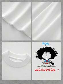 The Print Features A Female Face With Lips And A Heart-Shaped Bra, Accompanied By The Humorous Phrase "What Time Is It?", Conveying A Fun And Flirty Touch Ideal For Women With A Cheerful Attitude. This Women's T-Shirt Is 100% Cotton, Comfortable And Soft, Perfect For Everyday Wear And Casual Occasions. - 白色 - 查看 4