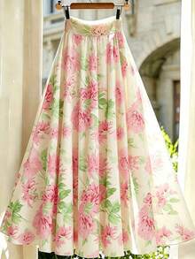 Falda de línea A floral elegante para mujer, de verano - verde menta - Ver 1