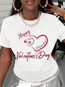 Camiseta de San Valentín con Corazón Blanco y la Frase 'Te Amo 14', Estampado para el Día de San Valentín, Camiseta Casual para Mujer para Celebración del Día de San Valentín > Hermosa. - Negro - Ver 9